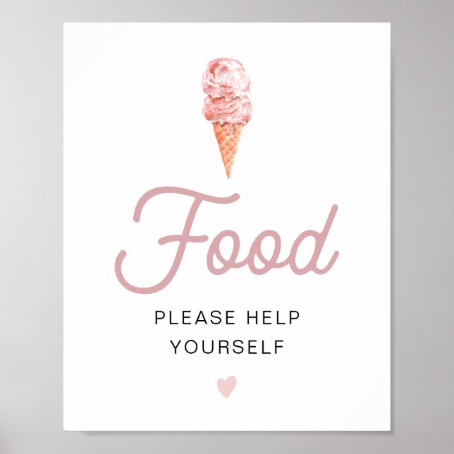 CLARA Retro Pink Ice Cream Food Table Sign Poster (Front)