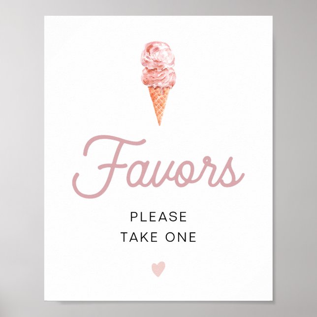 CLARA Retro Pink Ice Cream Wedding Party Favors Po Poster (Front)