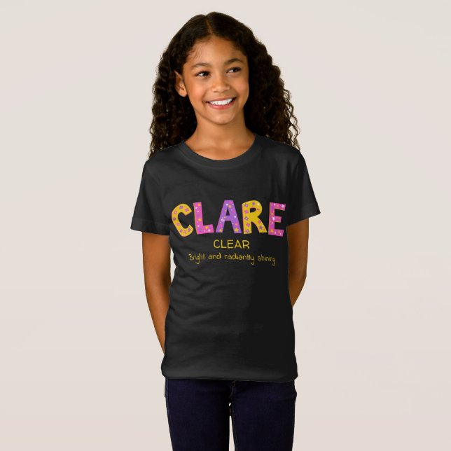 Clare name meaning pink purple yellow flower star T-Shirt (Front Full)