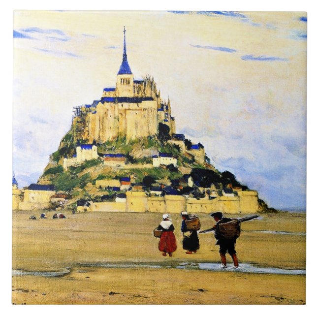 Clarence Gagnon art, Mont-Saint Michel, Morning Ceramic Tile (Front)