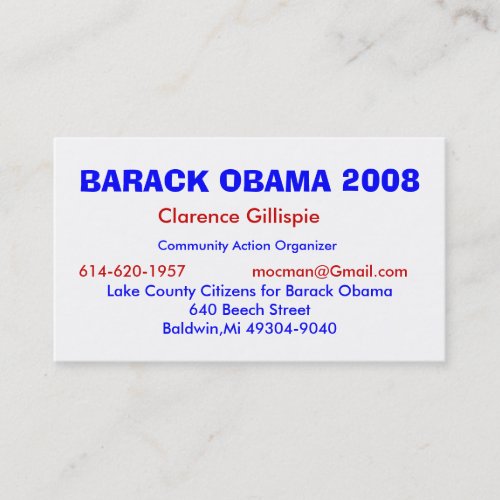 Clarence Gillispie Community Action Organizer Business Card