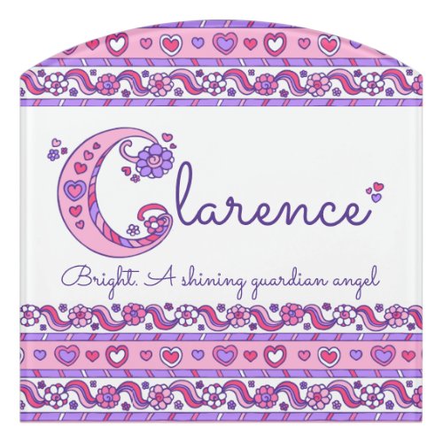 Clarence name letter c pink girls personalized door sign