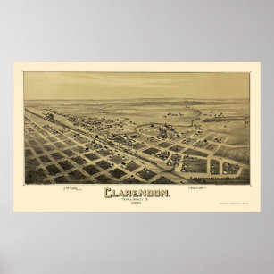 Clarendon, TX Panoramic Map - 1890 Poster