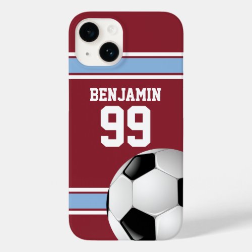 Claret and Blue Stripes Jersey Soccer Ball Case_Mate iPhone 14 Case