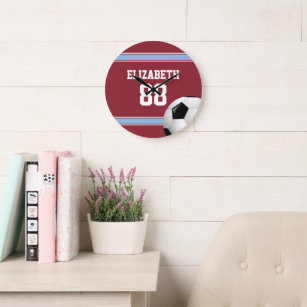Claret and Blue Stripes Jersey Soccer Ball Large Clock