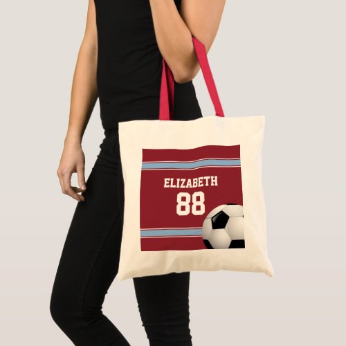 Claret and Blue Stripes Jersey Soccer Ball Tote Bag