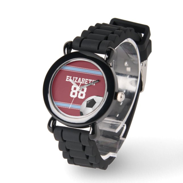 Claret and Blue Stripes Jersey Soccer Ball Watch (Angle)