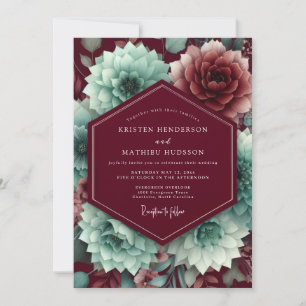 Claret Aquamarine Bloom Wedding Invitation