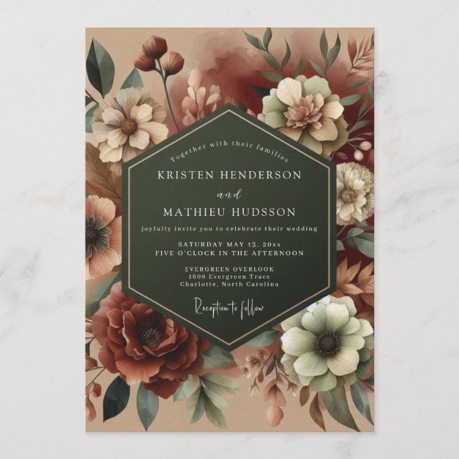 Claret Baroque Still Life Wedding Invitation (Front)