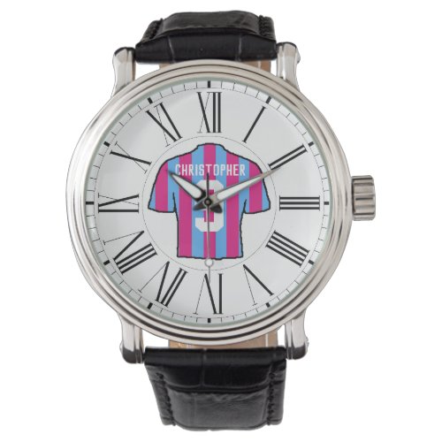 Claret  Blue Football Shirt with Roman Numerals Watch