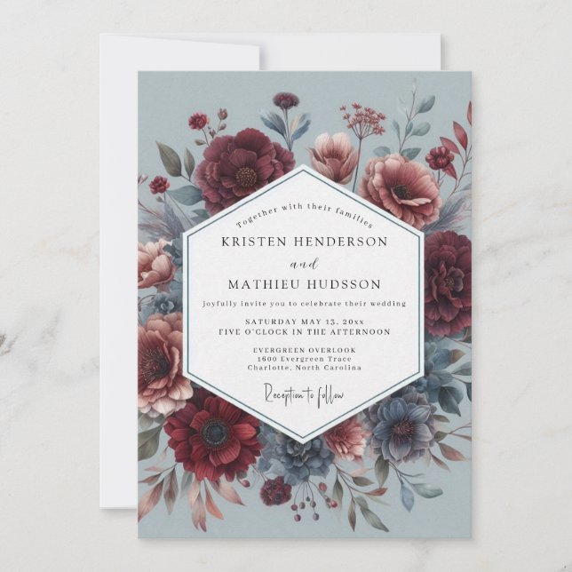 Claret Dutch Master Flora Wedding Invitation (Front)