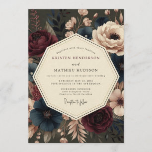 Claret Flourish Bloom Wedding Invitation
