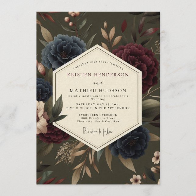 Claret Indigo Rembrandt Wedding Invitation (Front)