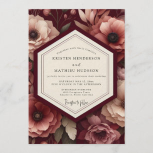 Claret Opulent Anemone Wedding Invitation