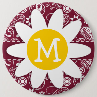 Claret Paisley; Floral; Daisy Pinback Button