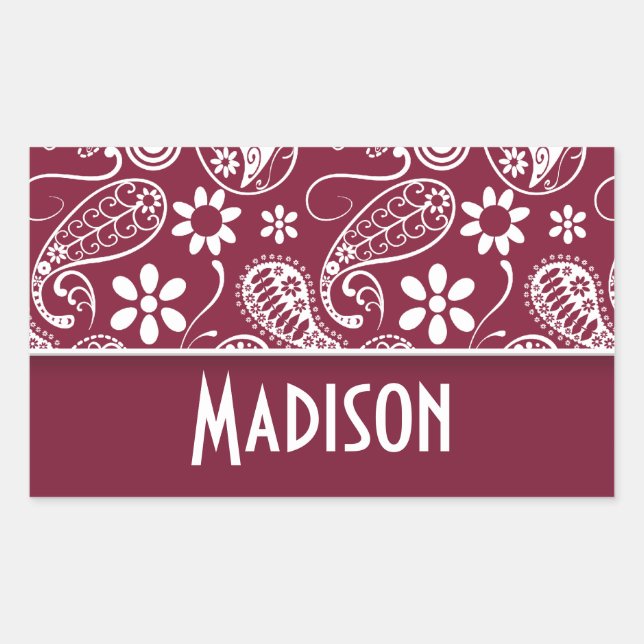 Claret Paisley; Personalized Rectangular Sticker (Front)