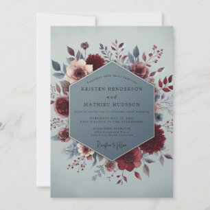 Claret Slate Painterly Bloom Wedding Invitation