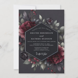 Claret Somber Flora Wedding Invitation