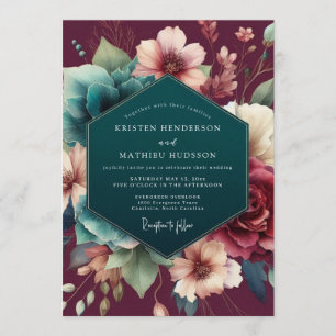 Claret Teal Dutch Masters Wedding Invitation