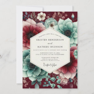 Claret Teal Moody Bloom Wedding Invitation