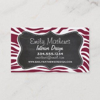 Claret Zebra Stripes Animal Print; Chalkboard look Business Card