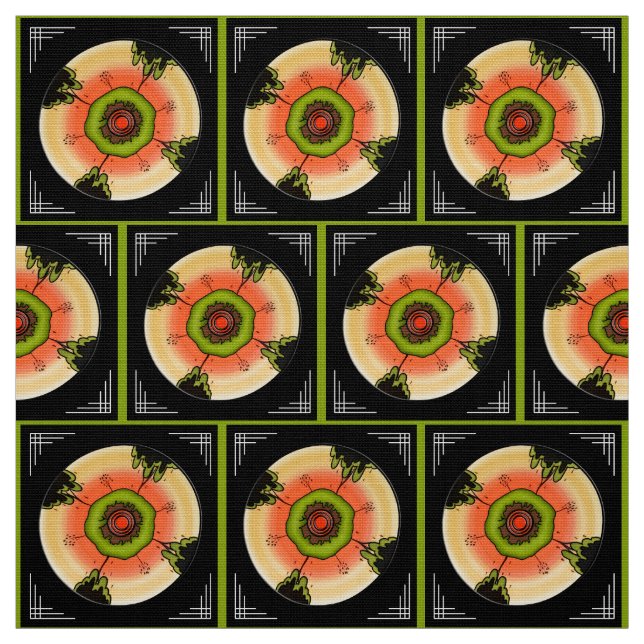 Clarice Cliff Inspired Art Deco Tiled Plates Fabric (Swatch)