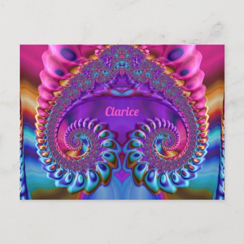 CLARICE  Glossy Postcard 3D Pink Blue Purple Zany