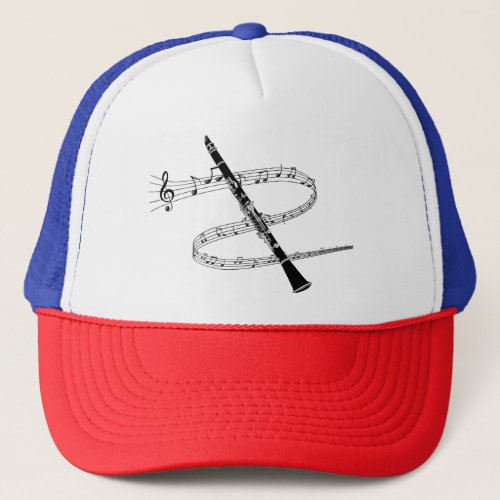 Clarinet and musical notes trucker hat