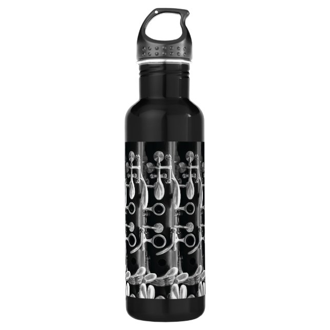 Clarinet Black and White Wallpaper Stainless Steel Water Bottle (Front)
