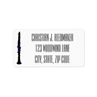 Clarinet Black silhouette clarinet blue tone holes Label