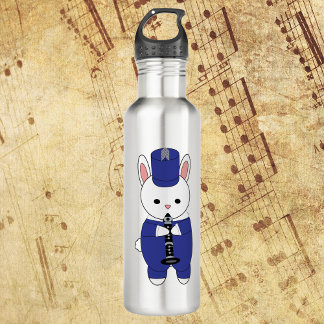 Clarinet Bunny Rabbit Marching Band Blue White Stainless Steel Water Bottle