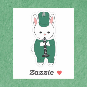 Clarinet Bunny Rabbit Marching Band Green White Sticker