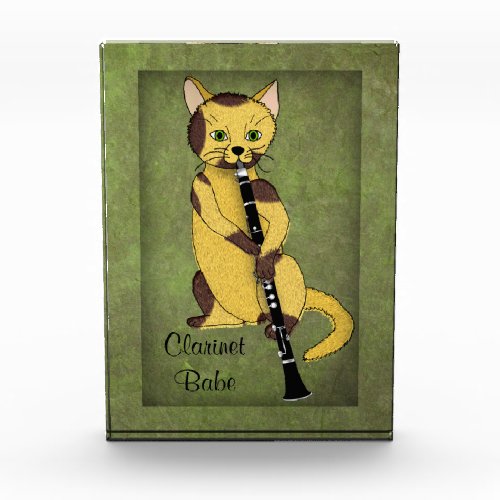 Clarinet Cat Musician to Personalize Photo Block