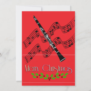 Clarinet Christmas Holly Card