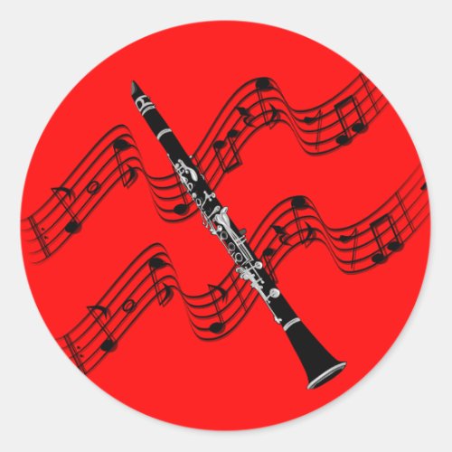 Clarinet colorful red background classic round sticker