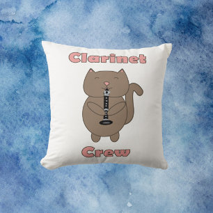 Clarinet Crew Pink Brown Cat Funny Throw Pillow