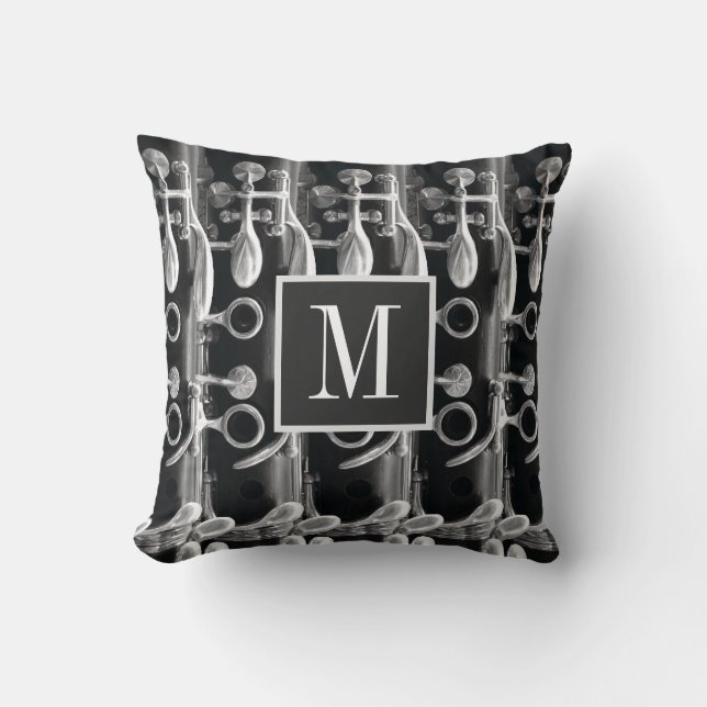 Clarinet Custom Monogram Black White Gray Photo Throw Pillow (Front)