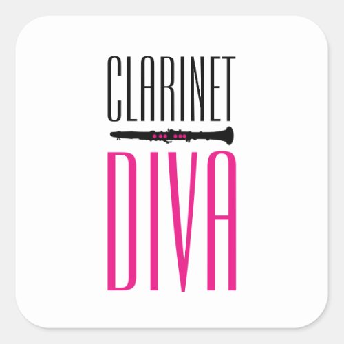 Clarinet Diva Pink and Black with Silhouette Square Sticker