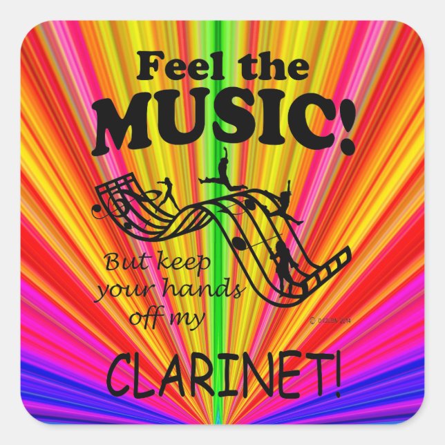 Clarinet Feel The Music Square Sticker (Front)