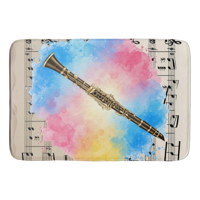 Clarinet Harmony: Colorful Watercolors  Bath Mat (Front)