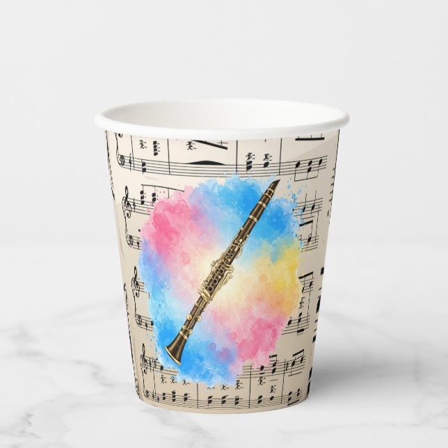 Clarinet Harmony: Colorful Watercolors  Paper Cups (Front)