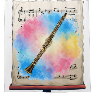 Clarinet Harmony: Colorful Watercolors Shower Curtain