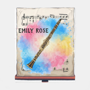 Clarinet Harmony: Colorful Watercolors. Throw Pill Fleece Blanket