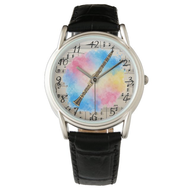 Clarinet Harmony: Colorful Watercolors  Watch (Front)