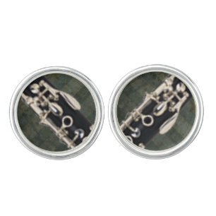 Clarinet Keys on Green Stripes Cufflinks