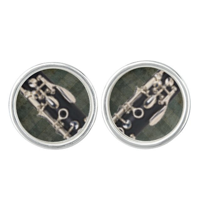 Clarinet Keys on Green Stripes Cufflinks (Front)
