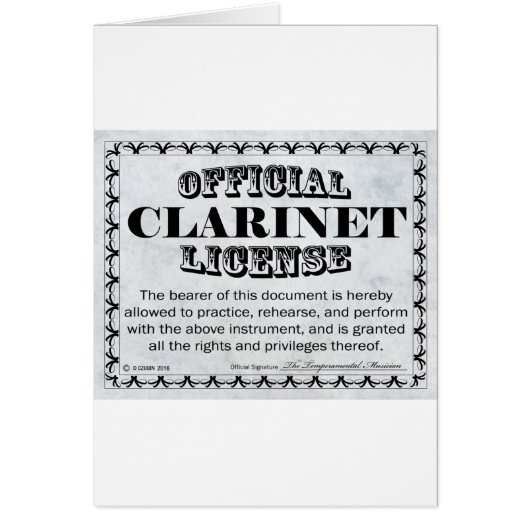 Clarinet License Cards (Front)