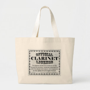Clarinet License Large Tote Bag