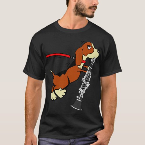 Clarinet Lover Funny Dog Playing Clarinet T_Shirt