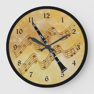 Clarinet, magical musical moment, golden design large clock